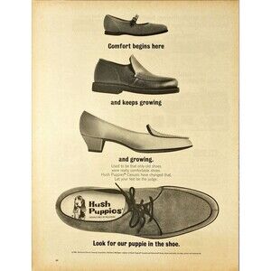Hush Puppies Casuals "Look for out puppie in the Shoe" Vintage Print Ad 1966